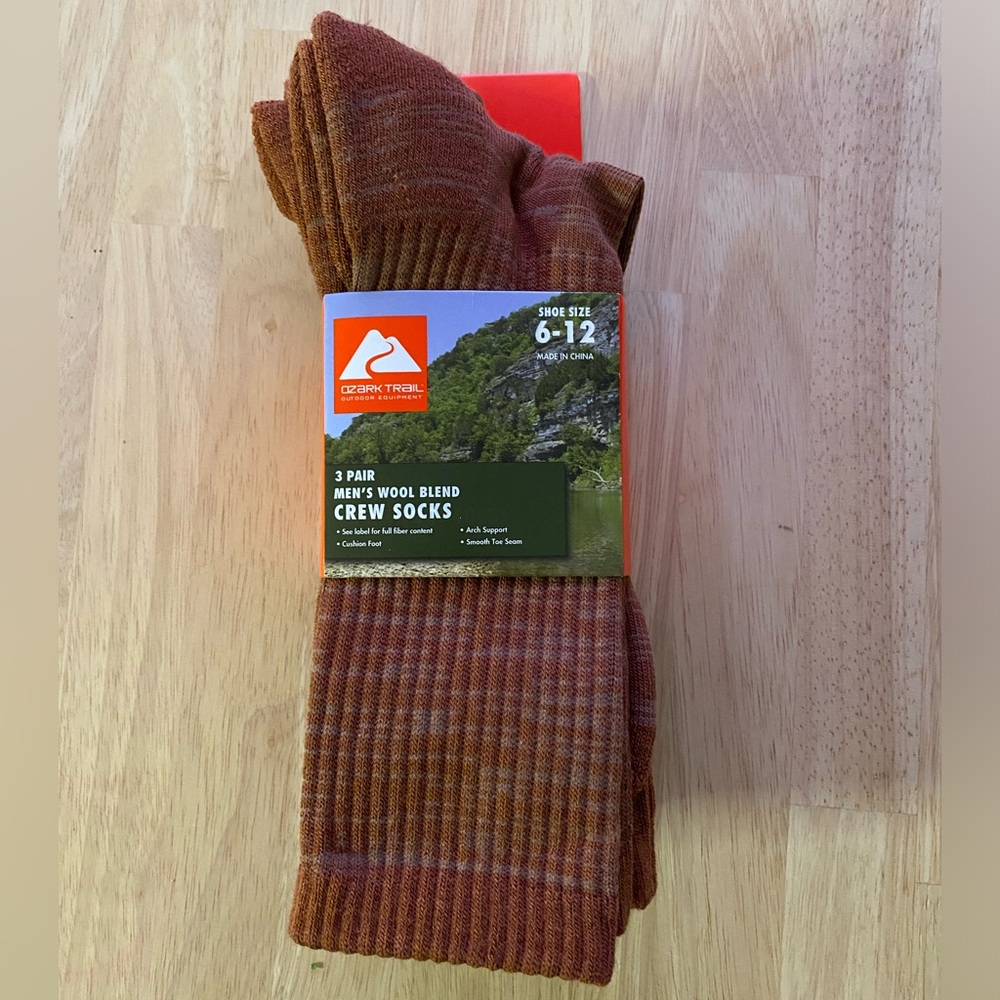 Ozark Trail Men's Merino Wool Blend Socks, 3-Pack